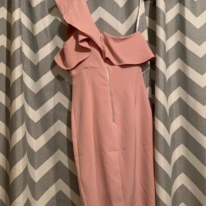 Blush pink off the shoulder dress